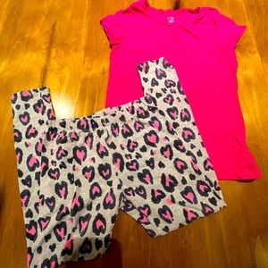 girls set 7/8 tshirt pink with leggings grey and pink oshkosh